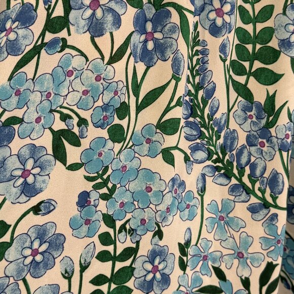 NWT Talbots L Floral Blouse Blue Green Long Sleeve Ruffle Collar Classic Preppy - Picture 4 of 8